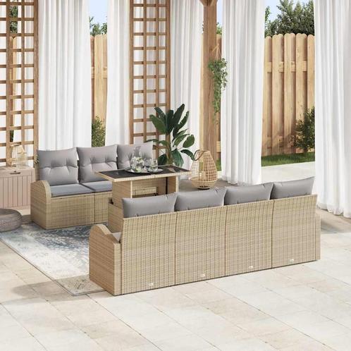 vidaXL Tuinbank Set met kussen 8 pcs Beige Poly rattan, Tuin en Terras, Tuinsets en Loungesets, Nieuw, Verzenden
