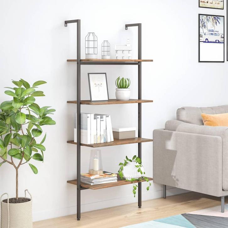 vidaXL Ladderrek met 4 schappen 64x35x152,5 cm donkerbruin, Huis en Inrichting, Kasten | Boekenkasten, Nieuw, Verzenden
