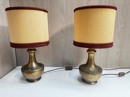 Tafellamp (2) - Verguld messing - Vintage lampenkap, Antiek en Kunst, Curiosa en Brocante