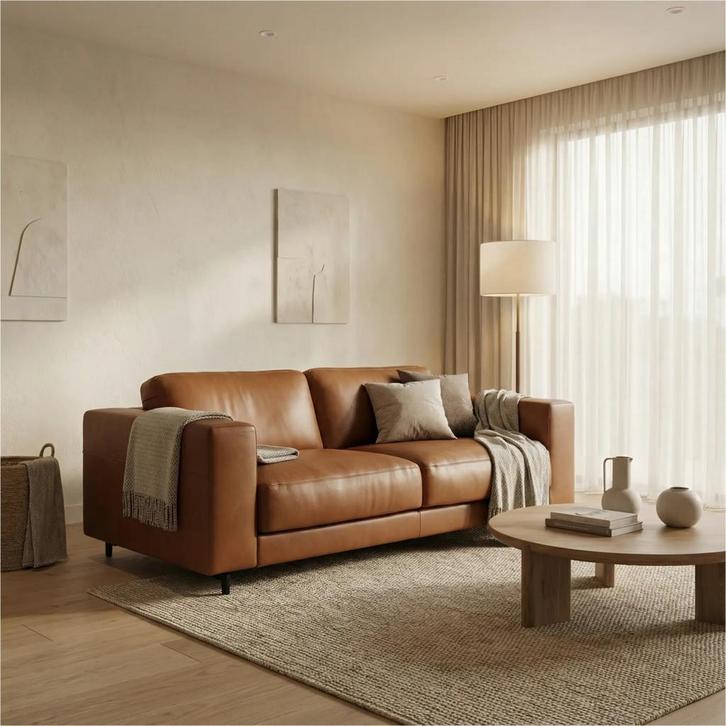 Leren bank Clear - 2,5 zits - Elegance Cognac (cognac) -, Huis en Inrichting, Zetels | Zetels, 200 tot 250 cm, 75 tot 100 cm, Nieuw