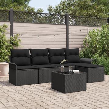 vidaXL 6-delige tuinsofaset met kussens - zwart poly rattan, Verzenden