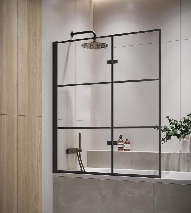 Badwand Berkan 100 x 140 cm Zwart Badscherm Draaibaar 5 mm, Doe-het-zelf en Bouw, Sanitair, Nieuw, Verzenden