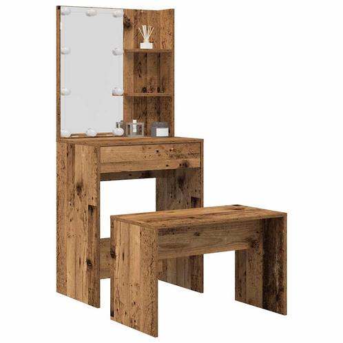 vidaXL Kaptafelset met LED-verlichting bewerkt hout oud, Huis en Inrichting, Tafels | Kaptafels, Nieuw, Verzenden