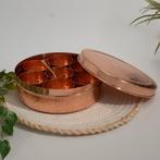 Puur koperen kruidenbox gehamerd met 7 potjes en lepeltje, Sport en Fitness, Ophalen of Verzenden, Nieuw