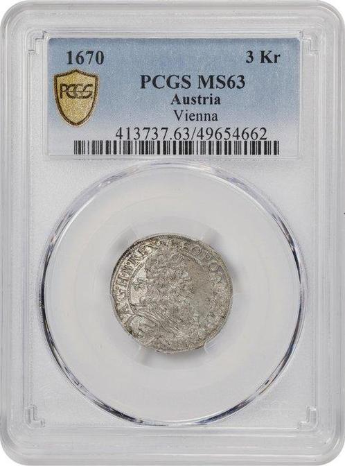 Oostenrijk. Leopold I. 3 Kreuzer 1670 - PCGS MS63, Postzegels en Munten, Munten | Europa | Niet-Euromunten