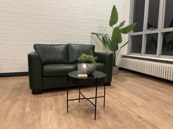 Veiling - Groene leren 2 zitter, Huis en Inrichting, Zetels | Zetels, Gebruikt