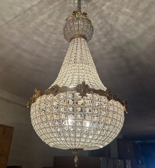 Plafondlamp - Brons, Glas - XL Vintage Chandelier, Antiek en Kunst, Curiosa en Brocante