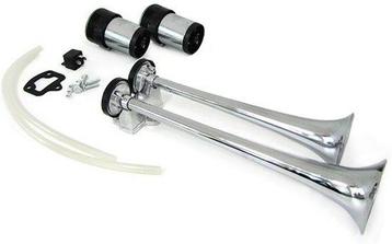 Toeter hoorn 12 volt - met 2 metalen hoorns chroom met co... beschikbaar voor biedingen