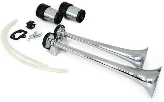 Toeter hoorn 12 volt - met 2 metalen hoorns chroom met co..., Fietsen en Brommers, Elektrische fietsen, Nieuw, Ophalen of Verzenden