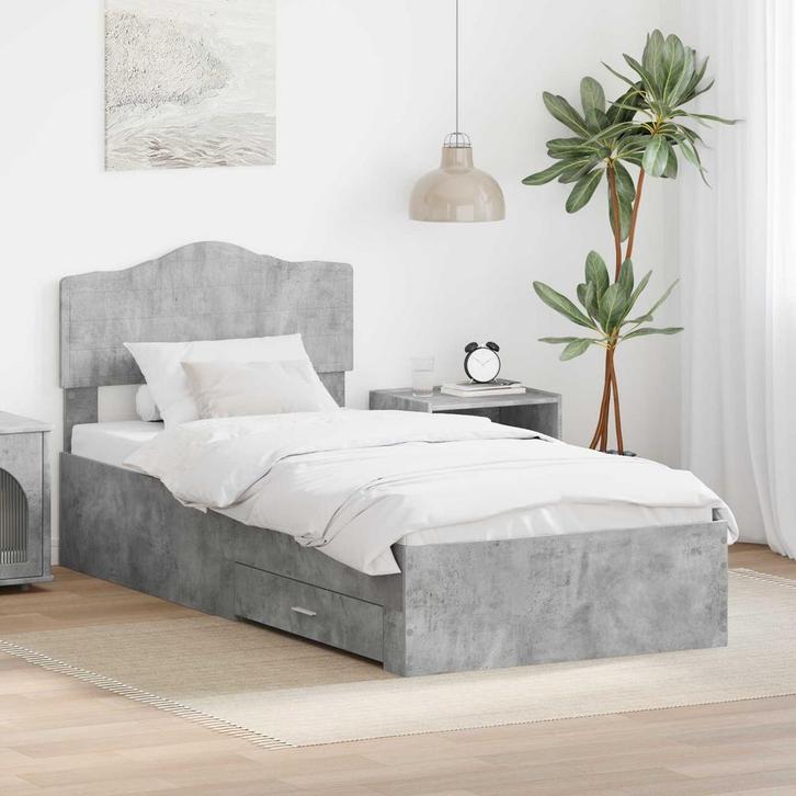 vidaXL Bedframe met hoofdeinde Beton Grijs 90 x 190 cm, Maison & Meubles, Chambre à coucher | Lits, Envoi