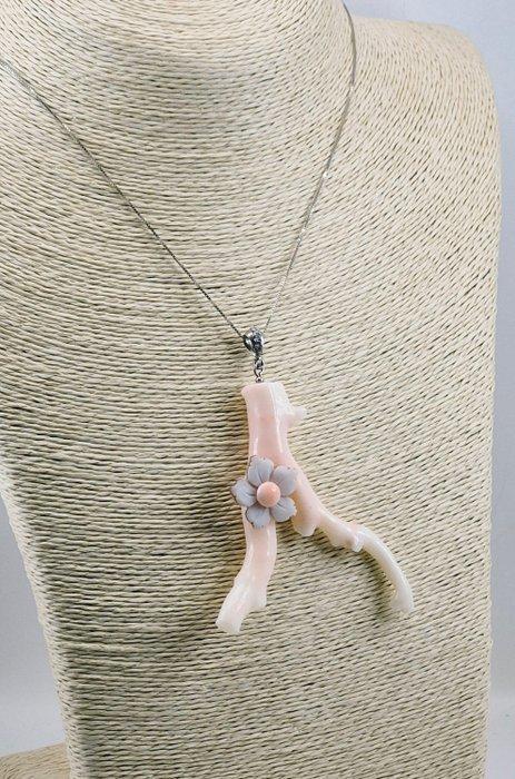 Koraal - Zilver - Ketting met hanger - ROZE KORAAL TAK, Verzamelen, Dierenverzamelingen