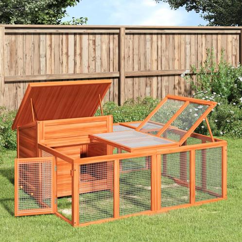 vidaXL Konijnenhok 144x123x67,5 cm massief grenenhout bruin, Dieren en Toebehoren, Knaagdieren en Konijnen | Hokken en Kooien