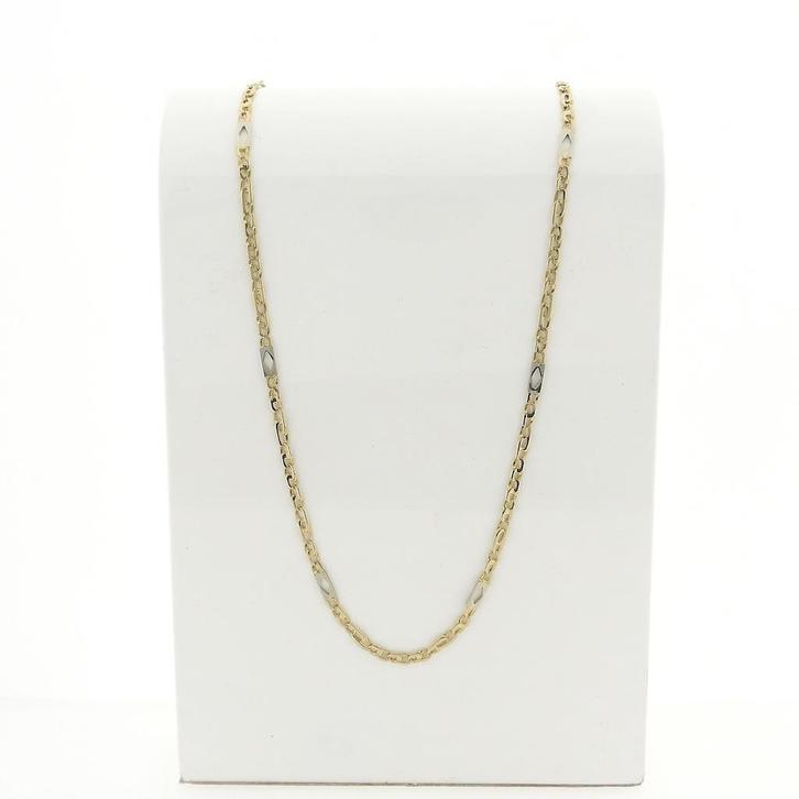 Bicolor gouden marine schakel ketting met wiebertjes, Handtassen en Accessoires, Kettingen, Overige kleuren, Gebruikt, Goud, Ophalen of Verzenden