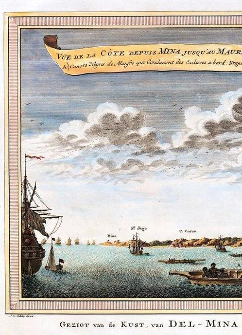 Ghana - Elmina; J. van der Schley - Gezigt van de kust van, Boeken, Atlassen en Landkaarten