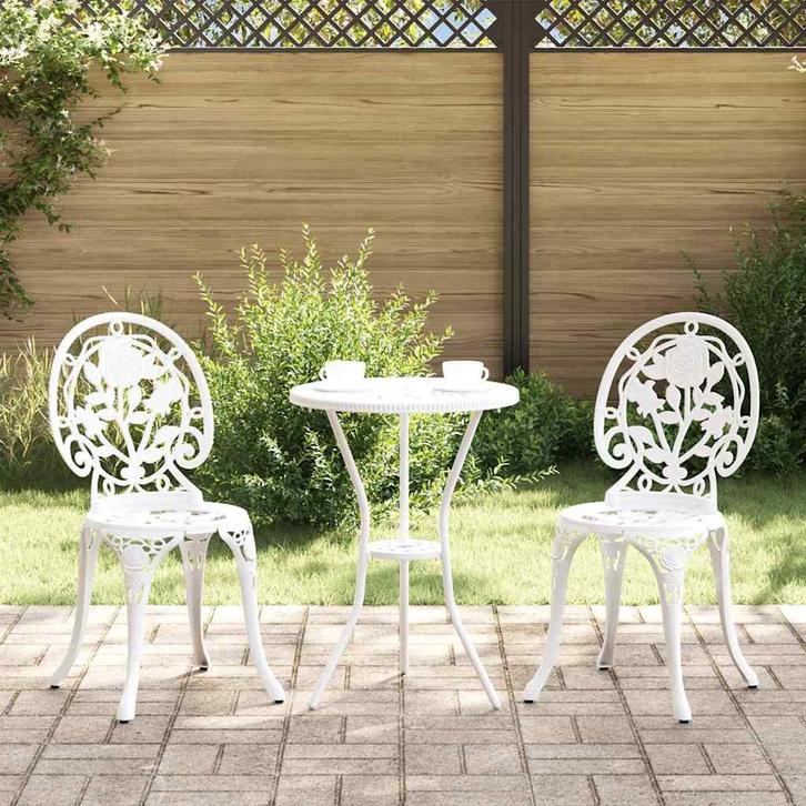 vidaXL Tuin Bistro Set 3 pcs Wit Aluminium, Tuin en Terras, Tuinsets en Loungesets, Nieuw, Verzenden