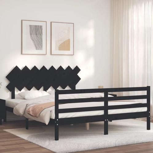 vidaXL Cadre de lit avec tête de lit noir 160x200 cm, Maison & Meubles, Chambre à coucher | Lits, Neuf, Envoi