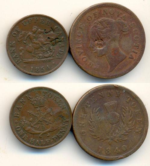 Penny Token mit Gegenstempel + Token 1854 1840+1854 Kanad..., Timbres & Monnaies, Monnaies | Amérique, Envoi