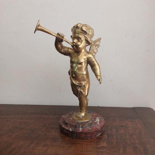 sculptuur, Putto suonatore - 27 cm - Verguld brons - 1880, Antiek en Kunst, Antiek | Keramiek en Aardewerk