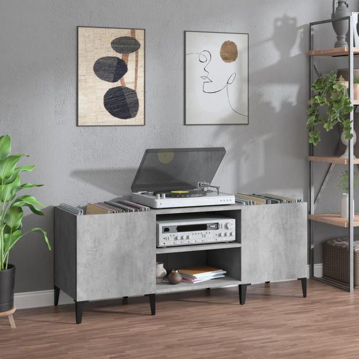 vidaXL Platenkast 121x38x48 cm bewerkt hout betongrijs, Huis en Inrichting, Kasten | Overige, Nieuw, Verzenden