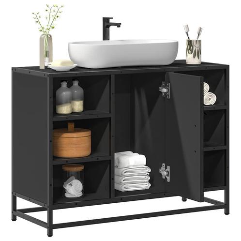 vidaXL Wastafelkast 80x33x60 cm bewerkt hout zwart, Huis en Inrichting, Badkamer | Badkamermeubels, Nieuw, Verzenden