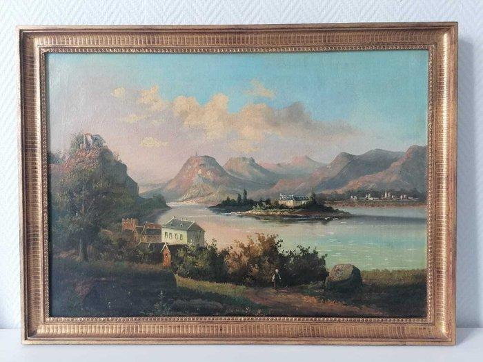 Belgische school (XIX) - Paysage romantique de montagne et, Antiek en Kunst, Kunst | Schilderijen | Klassiek