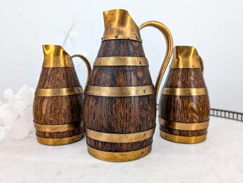 3 Pichets à cidre en bois et laiton signé Gérard Lafitte, Antiek en Kunst, Curiosa en Brocante