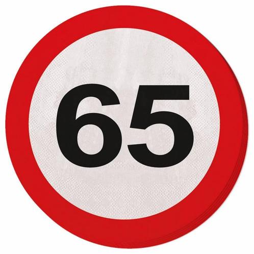 Servetten 65 Jaar Verkeersbord 33cm 20st, Hobby en Vrije tijd, Feestartikelen, Nieuw, Verzenden