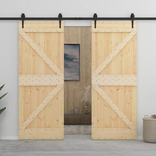 vidaXL Schuifdeur met beslag 100x210 cm massief grenenhout, Doe-het-zelf en Bouw, Deuren en Vliegenramen, Nieuw, Verzenden