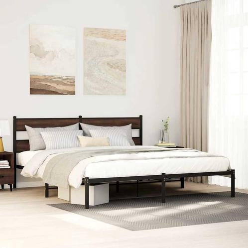 vidaXL Bedframe met hoofdbord zonder matras bruin eiken, Huis en Inrichting, Slaapkamer | Bedden, Nieuw, Verzenden