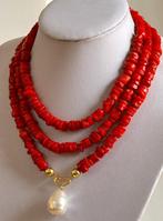 Rood koraal en parelmoer (22 x 18 mm) - Halsketting - Met