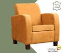 Leren fauteuil Joy - Kenia Cognac (cognac) - Poten hout, Huis en Inrichting, Fauteuils, Nieuw, Ophalen of Verzenden, Eigentijds, Klassiek, Modern