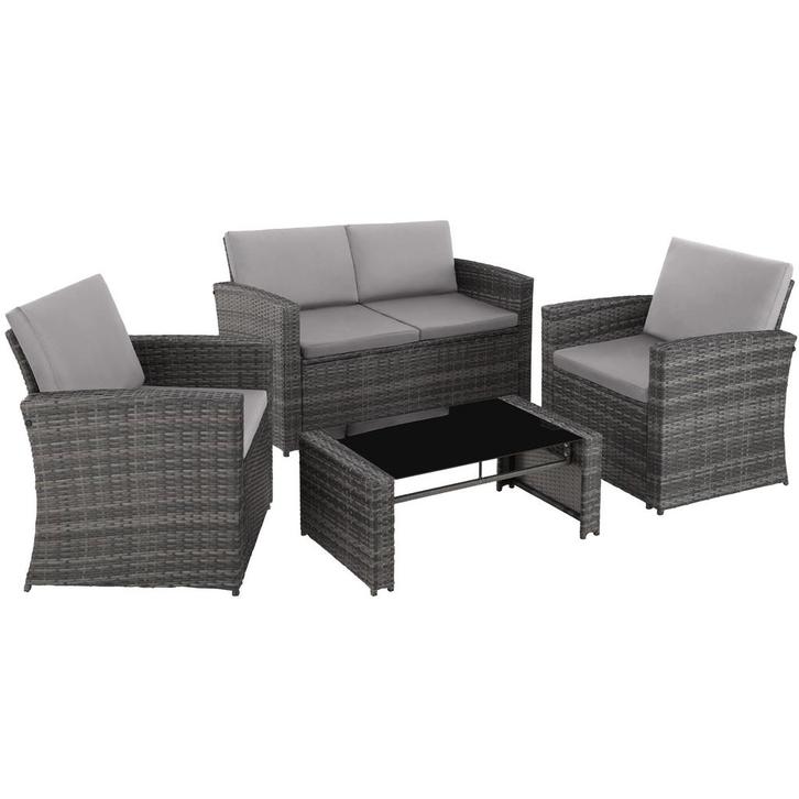 tectake Wicker lounge Lucca - grijs/lichtgrijs, Tuin en Terras, Tuinsets en Loungesets, Verzenden
