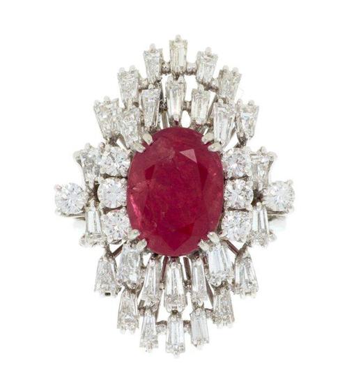 Ring - 18 karaat Witgoud -  7.03ct. tw. Robijn - Diamant -, Handtassen en Accessoires, Ringen