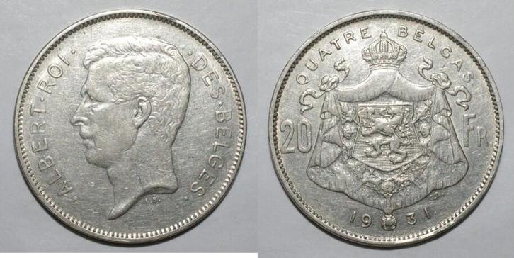 Belgique Belgie Km 101 20 Francs 1931 Rand B Franzoesisch..., Postzegels en Munten, Munten | Europa | Niet-Euromunten, België