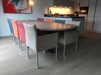 Set van 8 leren kuip eetkamerstoelen - met wieltjes -, Huis en Inrichting, Stoelen, Overige kleuren, Nieuw, Leer, Ophalen of Verzenden