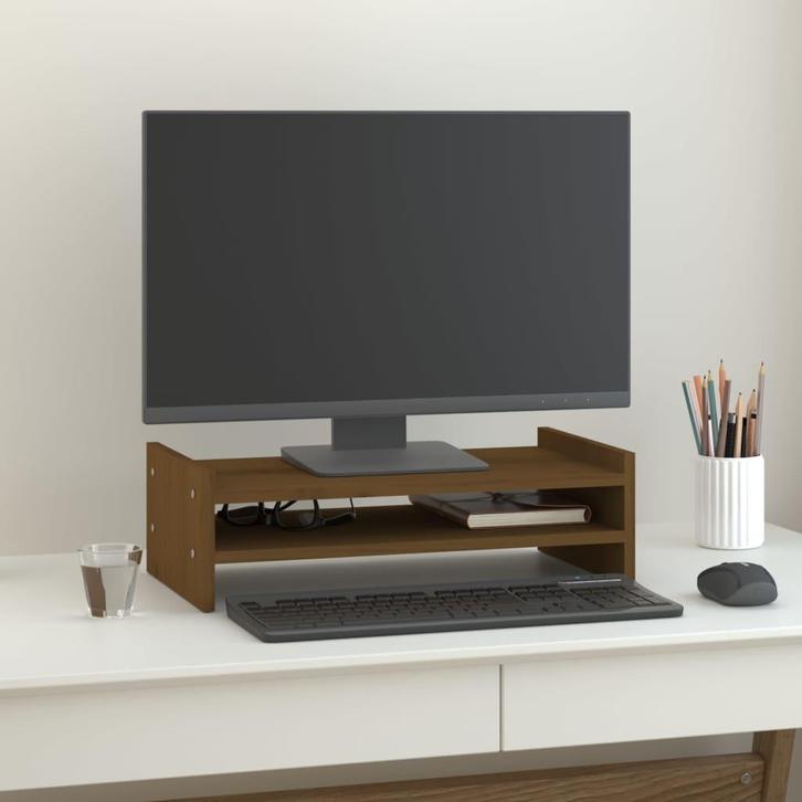 vidaXL Monitorstandaard 50x27x15 cm massief grenenhout, Computers en Software, Overige Computers en Software, Nieuw, Verzenden