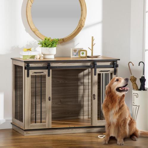 Hondenbench -  - Dubbele deuren - Eiken, Dieren en Toebehoren, Honden-accessoires, Nieuw, Ophalen of Verzenden