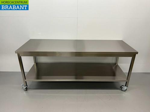 RVS Verrijdbare Werktafel Tafel Op Wielen 200 x 70 x 85 cm, Zakelijke goederen, Horeca | Meubilair en Inrichting, Ophalen of Verzenden