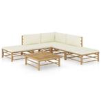 vidaXL 6-delige Loungeset met crèmewitte kussens bamboe, Tuin en Terras, Verzenden, Nieuw, Loungeset
