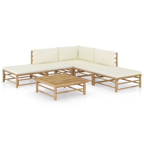vidaXL 6-delige Loungeset met crèmewitte kussens bamboe, Tuin en Terras, Tuinsets en Loungesets, Loungeset, Nieuw, Verzenden