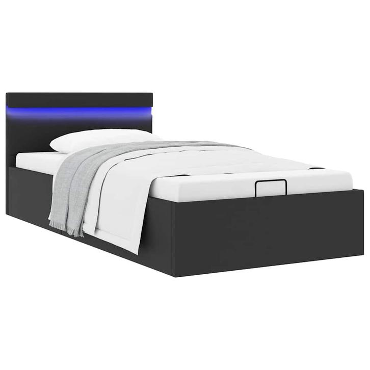 vidaXL Bedframe met opslag hydraulisch LED kunstleer zwart, Huis en Inrichting, Slaapkamer | Bedden, Nieuw, Verzenden
