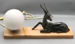 Tafellamp - Marbre - Régule - Opaline - Lampe gazelle Art