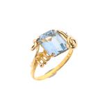 18 Krt. Gouden ring met aquamarijn (rond briljant geslepen), Handtassen en Accessoires, Ringen, Gebruikt, Overige kleuren, Ophalen of Verzenden