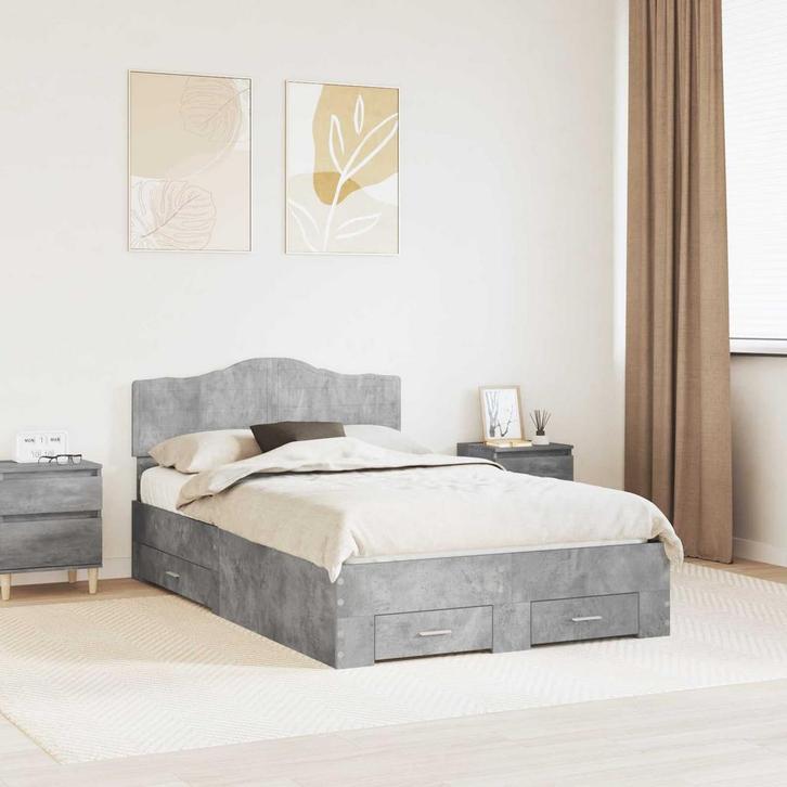vidaXL Bedframe met hoofdeinde Beton Grijs 120 x 190 cm, Maison & Meubles, Chambre à coucher | Lits, Envoi