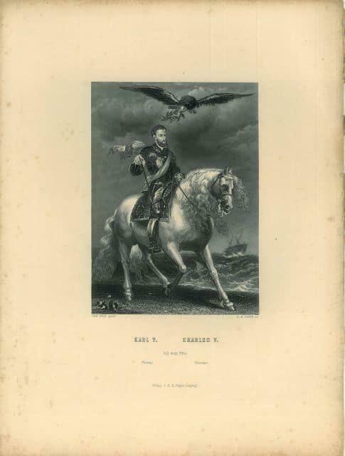 Portrait of Charles V, Holy Roman Emperor, Antiek en Kunst, Kunst | Etsen en Gravures