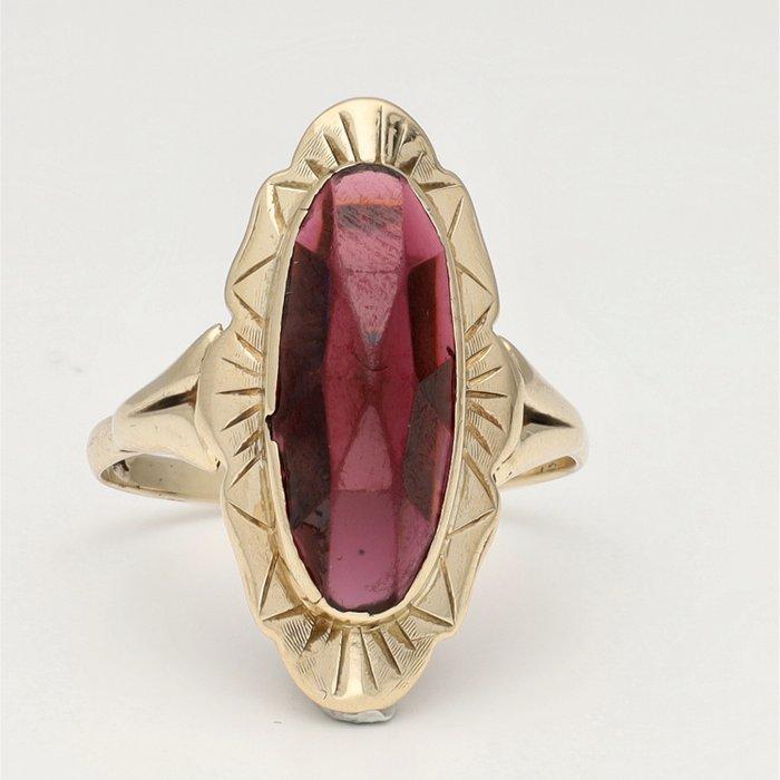 Ring - 14 karaat Geel goud - 3.79ct. tw. Granaat, Handtassen en Accessoires, Ringen