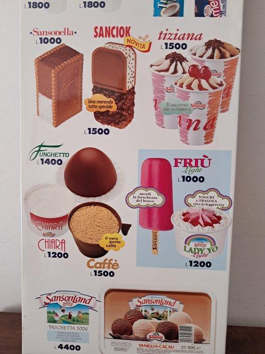Sanson - golosa gelati 1995 - Reclamebord - lire - Aluminium, Antiek en Kunst, Antiek | Wandborden en Tegels