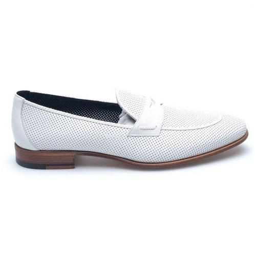 A. Testoni - NO RESERVE - White Perforated Moccasin - UK: 6, Kleding | Heren, Schoenen