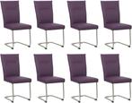 Set van 8 Paarse leren   - poot rond inox - Toledo Leer, Nieuw, Vijf, Zes of meer stoelen, Modern, Leer