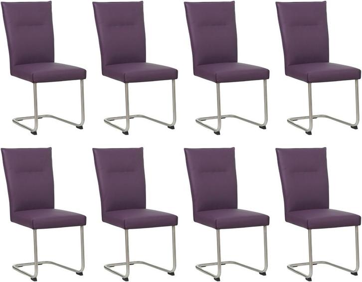 Set van 8 Paarse leren   - poot rond inox - Toledo Leer, Huis en Inrichting, Stoelen, Nieuw, Vijf, Zes of meer stoelen, Leer, Ophalen of Verzenden